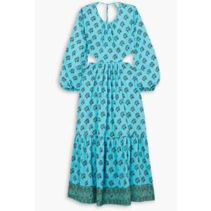 HANNAH Carmen open back printed cotton poplin maxi dress Turquoise